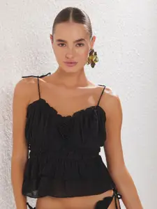 Trendyol Women Vertical Stripes Empire Shoulder Straps Crop Top With Gathered or Pleated