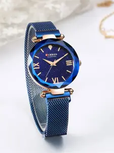Curren Women Brass Dial & Stainless Steel Straps Analogue Watch CR-9063-Blue