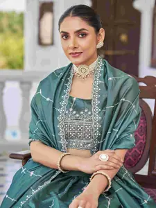 SHOPGARB Embroidered Thread Work Semi-Stitched Lehenga & Unstitched Blouse With Dupatta