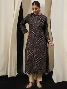 Anouk Floral Printed Mandarin Collar A-Line Kurta