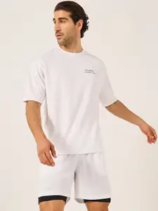 Styli Textured Round Neck T-Shirt With Shorts