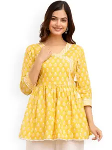 DMP FASHION Floral Printed V-Neck Pure Cotton Angrakha Peplum A-Line Kurti