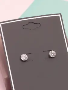 LeCalla Sterling Silver Silver-Plated Cubic Zirconia Studded Round Shaped Studs