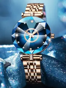 SZN Women Embellished Round Dial & Stainless Steel Straps Analogue Watch Blue BerryNMSZN