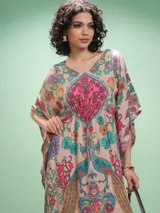 Vishudh Women Ethnic Motifs Print Kimono Sleeve Kaftan Dress
