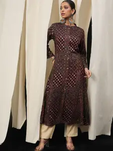 Anouk Floral Printed Thread Work A-Line Kurta