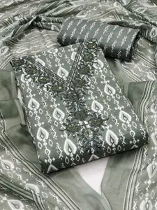 HMP Fashion Ethnic Motifs Printed Embroidered Sequinned Art Silk Unstitched Dress Material