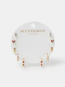 Accessorize Set Of 5 Crystals Studded Heart Shaped Studs