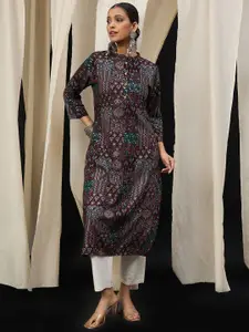 Anouk Floral Printed Sequinned Straight Kurta