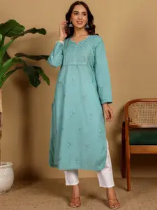Chowkhat Embroidered Chikankari Pure Cotton Straight Kurta