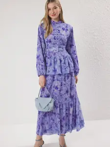 Trendyol Women Floral Print Mandarin Collar Puff Sleeve Maxi Fit & Flare Dress