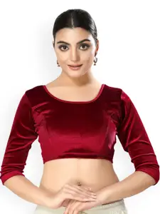 VAMAS - THE DESIGNER BLOUSES Velvet Round Neck Non-Padded Saree Blouse