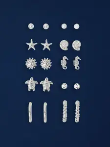 Accessorize Set Of 10 Crystals Studded Contemporary Shaped Studs
