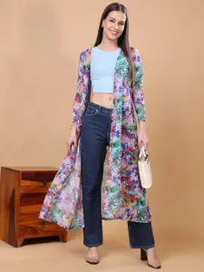 Moda Rapido Floral Printed Long Sleeves Open Front Georgette Longline Shrug