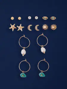 Accessorize Pack Of 8 Pearls Beaded Star Shaped Studs