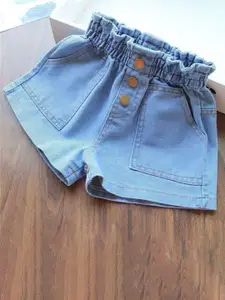 YK Girls Cotton Mid-Rise Washed Denim Shorts