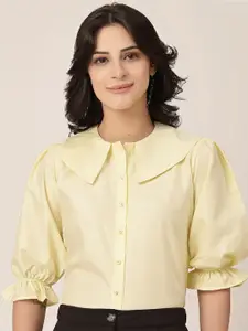 Style Quotient Women Solid Shirt Style Peter Pan Collar Regular Top