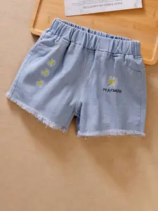 YK Girls Cotton Mid-Rise Washed Denim Shorts