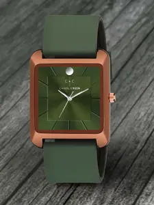 CHARLIEKEEN Men Brass Dial & Straps Analogue Watch CC-GSQ008-GRN-GRN