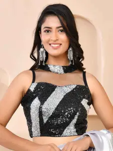 Amodini Designer Studio Cutdana Sequined Band Collar Sleeveless Padded Blouse