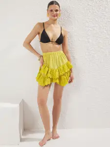 Trendyol Women Self Design Pure Cotton Layered  Tiered Mini Skirt