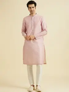 Manyavar Geometric Printed Mandarin Collar Thread Work Straight Kurta With Pyjamas