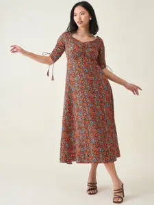 aayu  Printed Tie-Ups Detail A-Line Midi Dress