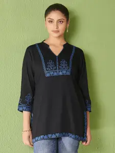 Anouk Women Embroidered Mandarin Collar Three Quarter Sleeves Kurti