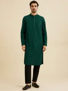 Manyavar Floral Embroidered Mandarin Collar Thread Work Straight Kurta With Pyjamas