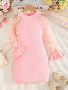 INCLUD Girls Floral Print Flared Sleeve Bodycon Dress