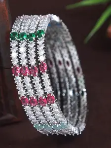 Anouk Set Of 4 Silver-Plated American Diamonds Studded Bangles