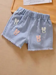 YK Girls Embellished Washed Denim Shorts