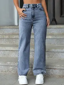 DressBerry Women Comfort Straight Fit High-Rise Heavy Fade Acid Wash Stretchable Jeans