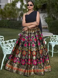 LOOKNBOOK ART Semi-Stitched Banarasi Silk Lehenga & Ready to Wear Blouse With Dupatta