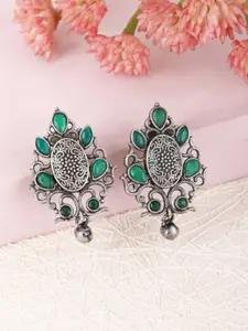 Sangria Silver Plated Gemstones Studded Floral Studs