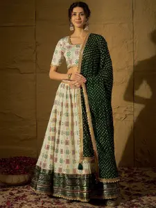 SHRINGARINI Ethnic Motifs Printed Satin Stitched Lehenga & Unstitched Blouse With Dupatta