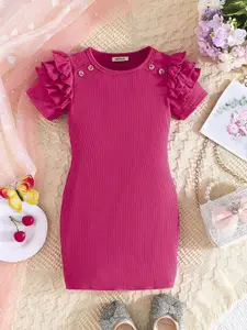 INCLUD Girl Round Neck Puff Sleeves Bodycon Dress