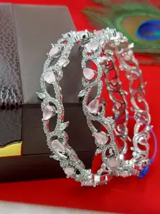 Anouk Set Of 2 Silver-Plated American Diamond Studded Bangles