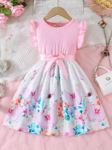 INCLUD Girl Butterfly Print Flutter Sleeve Fit & Flare Dress