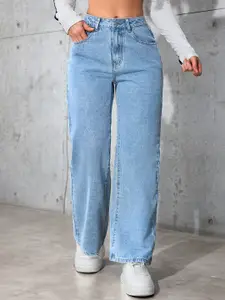 DressBerry Women Comfort Straight Fit High-Rise Light Fade Acid Wash Stretchable Jeans