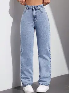 DressBerry Women Comfort Straight Fit High-Rise Light Fade Acid Wash Stretchable Jeans