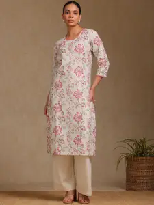 Soch Floral Printed Linen Straight Kurta