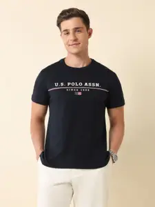 U.S. Polo Assn. Men Typography Printed Round Neck Cotton Slim Fit T-shirt