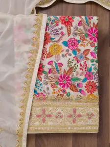 Koskii Floral Printed Beads and Stones Unstitched Dress Material