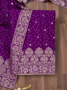 Koskii Floral Woven Design Sequinned Unstitched Dress Material