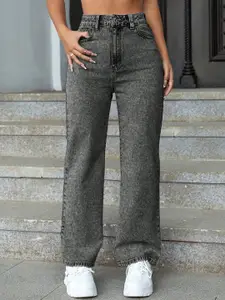 DressBerry Women Comfort High-Rise Straight Fit Light Fade Acid Wash Stretchable Jeans