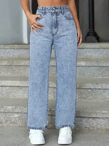 DressBerry Women Comfort Straight Fit High-Rise Heavy Fade Acid Wash Stretchable Jeans