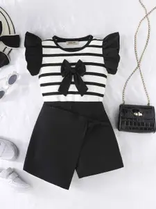 INCLUD Girls Striped Short Flutter Sleeves Top With Skort