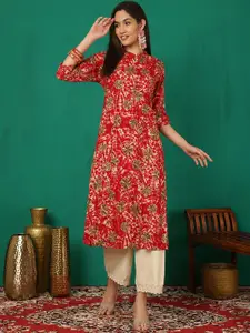 Sangria Abstract Printed Mandarin Collar A-Line Kurta