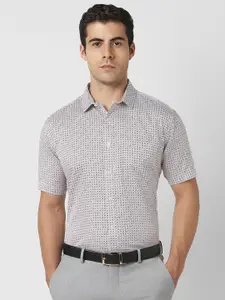 V Dot Men Spread Collar Geometric Printed Cotton Formal Shirt